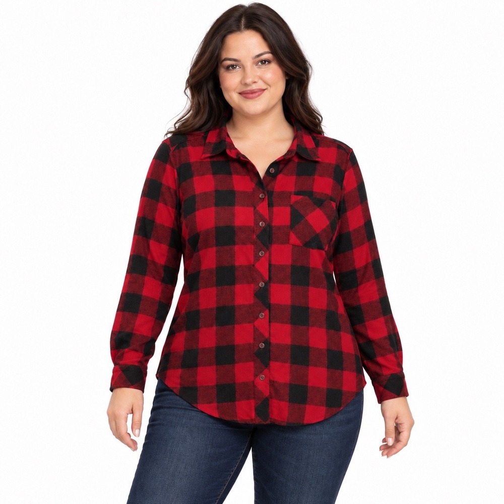 Torrid Red Plaid Button Down Size 0 Large Buffalo Plaid Long Lumberjack Cabin